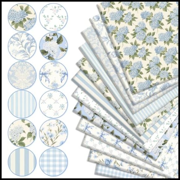 Cotton Fabric Fat Quarters Floral Plaid Stripe DIY Sewing Craft Bundles - Picture 3 of 6
